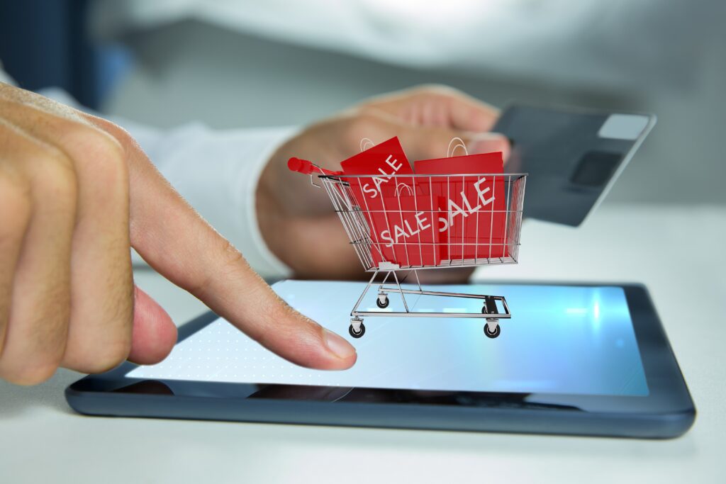 A customer eagerly checking online orders